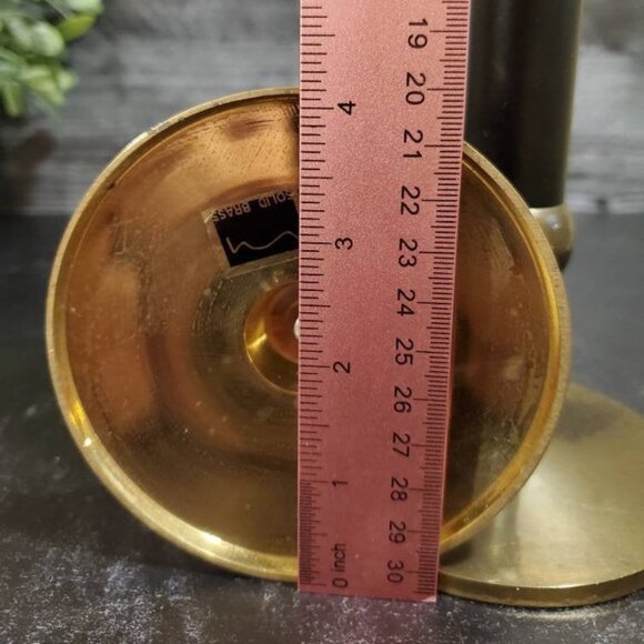 Vintage Matte Black and Brass Tall Candlesticks (1980's) - Picture 6 of 6